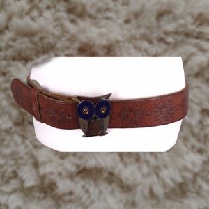 HOLLISTER VTG Tanned-Brown Leather OWL Buckle Belt Medium 40”